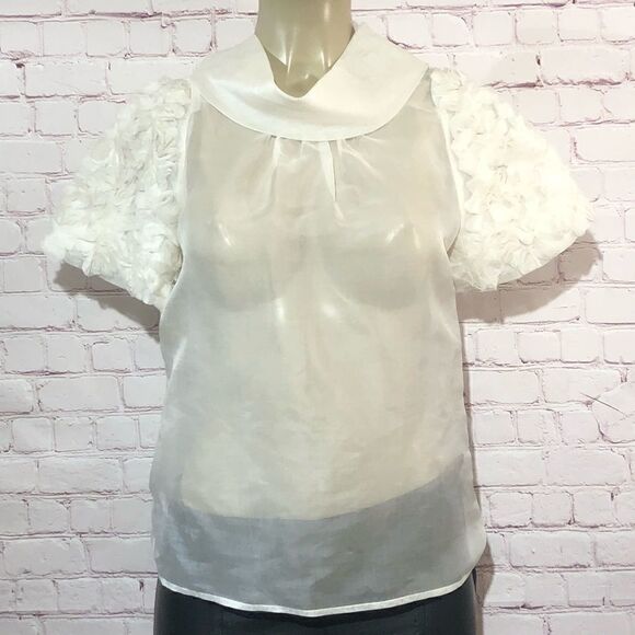St John silk sheer top with rose appliqués size 4 - Picture 1 of 8